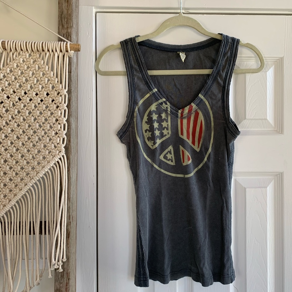 America & Peace Ribbed Tank Top